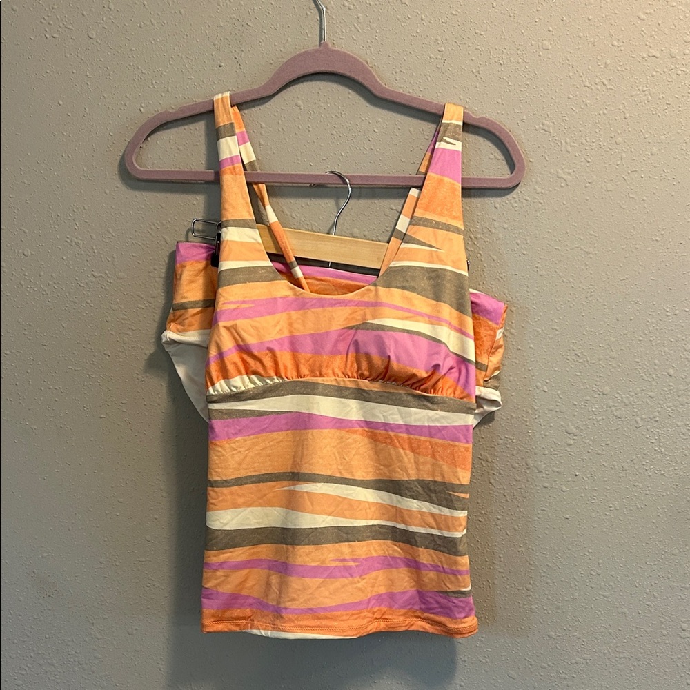 Prana Mallorca Tankini‎ Swim Set Striped Orange & Pink